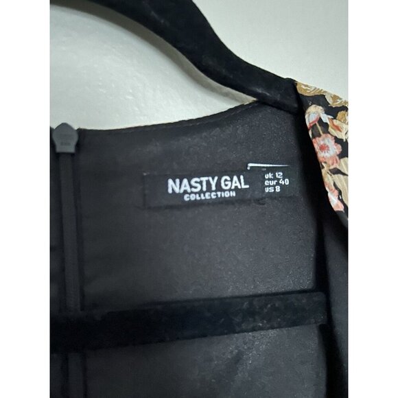 Nasty Gal Floral V Neck Mini Dress Plunge Fitted Long Sleeve Size 8 US Gold - Picture 11 of 13